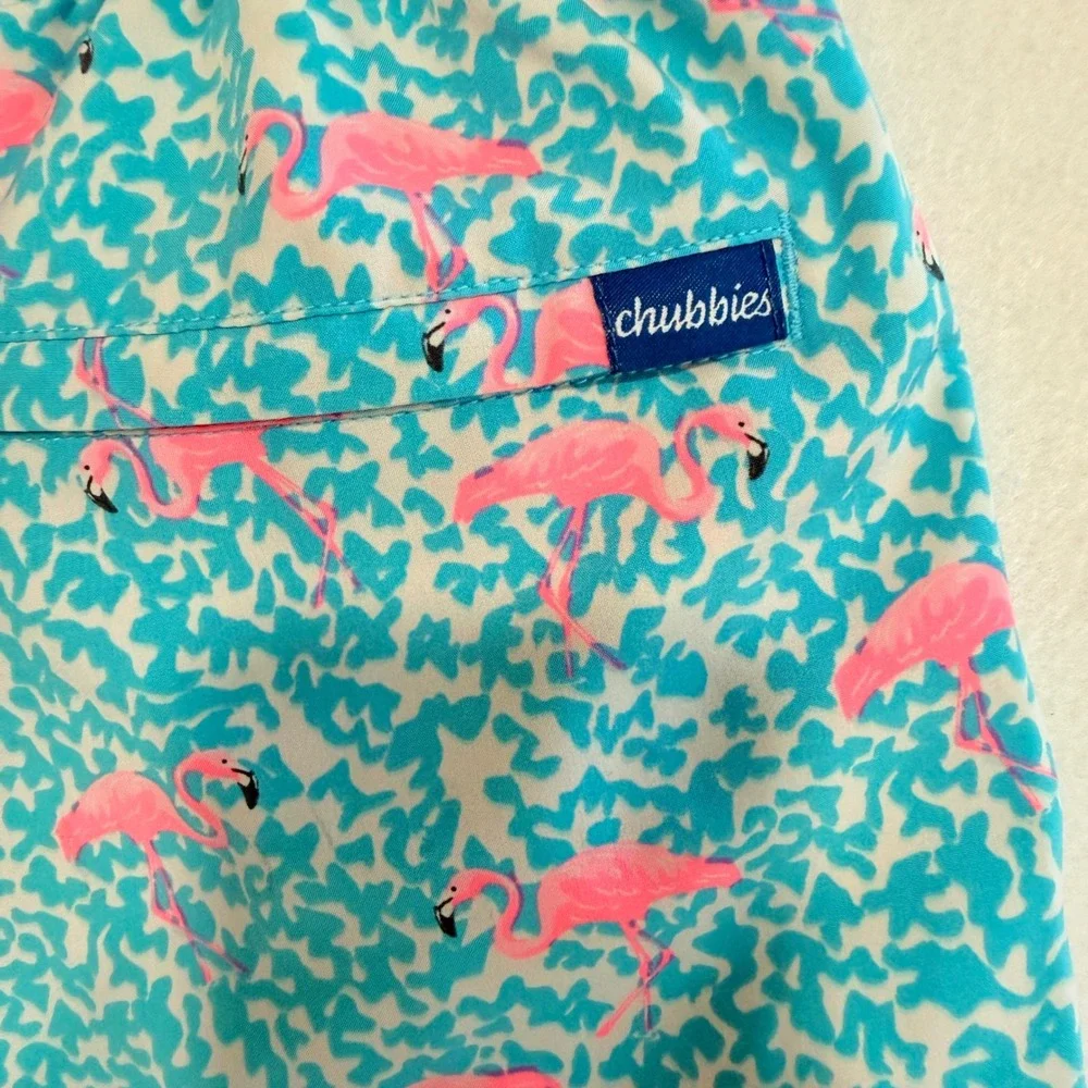 Chubbies Swim Trunks Large Blue Pink Flamingo Coastal Resortwear